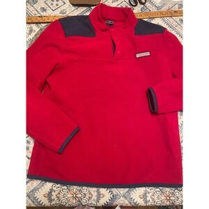 Vineyard Vines Mens Red Fleece Snap Pullover Sweater Navy Trim Large